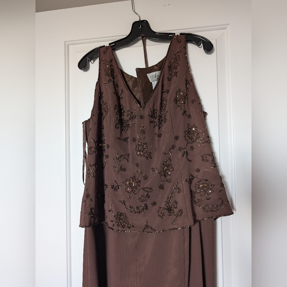 Brown dress with beaded embroidery and shawl - Picture 3 of 6